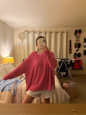 American Eagle Outfitters Pink Oversized Crewneck Knit Sweater